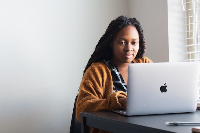 woman working at laptop