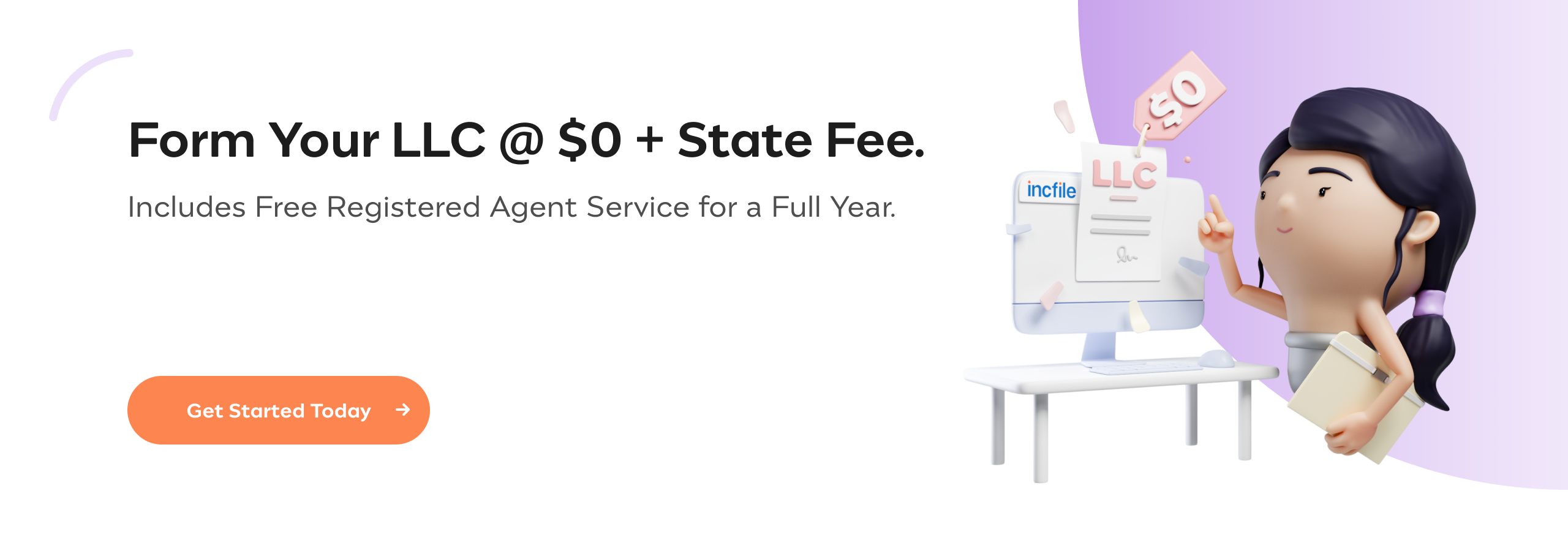 Form Your LLC @ $0 + State Fee. Includes Free Registered Agent Service for a Full Year.